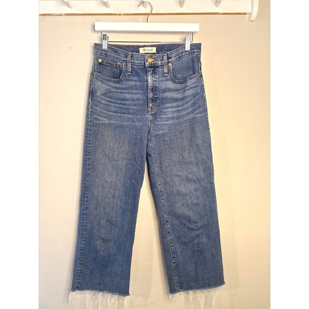 Madewell Slim Wide-Leg Crop Jeans Medium Wash Raw Hem Blue Denim Size 28